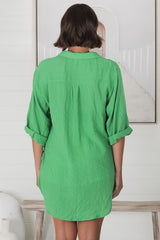 Beachly Shirt - Folded Collar Button Down Relaxed Shirt In Green