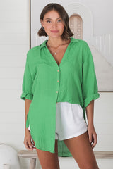 Beachly Shirt - Folded Collar Button Down Relaxed Shirt In Green