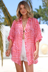 Beachly Shirt - Folded Collar Button Down Relaxed Shirt in Hansel Print Pink