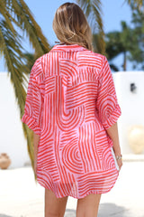 Beachly Shirt - Folded Collar Button Down Relaxed Shirt in Hansel Print Pink