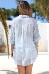 Beachly Shirt - Folded Collar Button Down Relaxed Shirt in Hansel Print Sky Blue