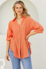 Beachly Shirt - Folded Collar Button Down Relaxed Shirt In Orange