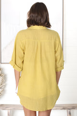 Beachly Shirt - Folded Collar Button Down Relaxed Shirt In Mustard