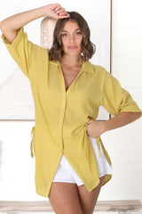 Beachly Shirt - Folded Collar Button Down Relaxed Shirt In Mustard