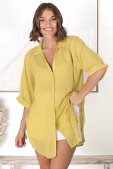 Beachly Shirt - Folded Collar Button Down Relaxed Shirt In Mustard