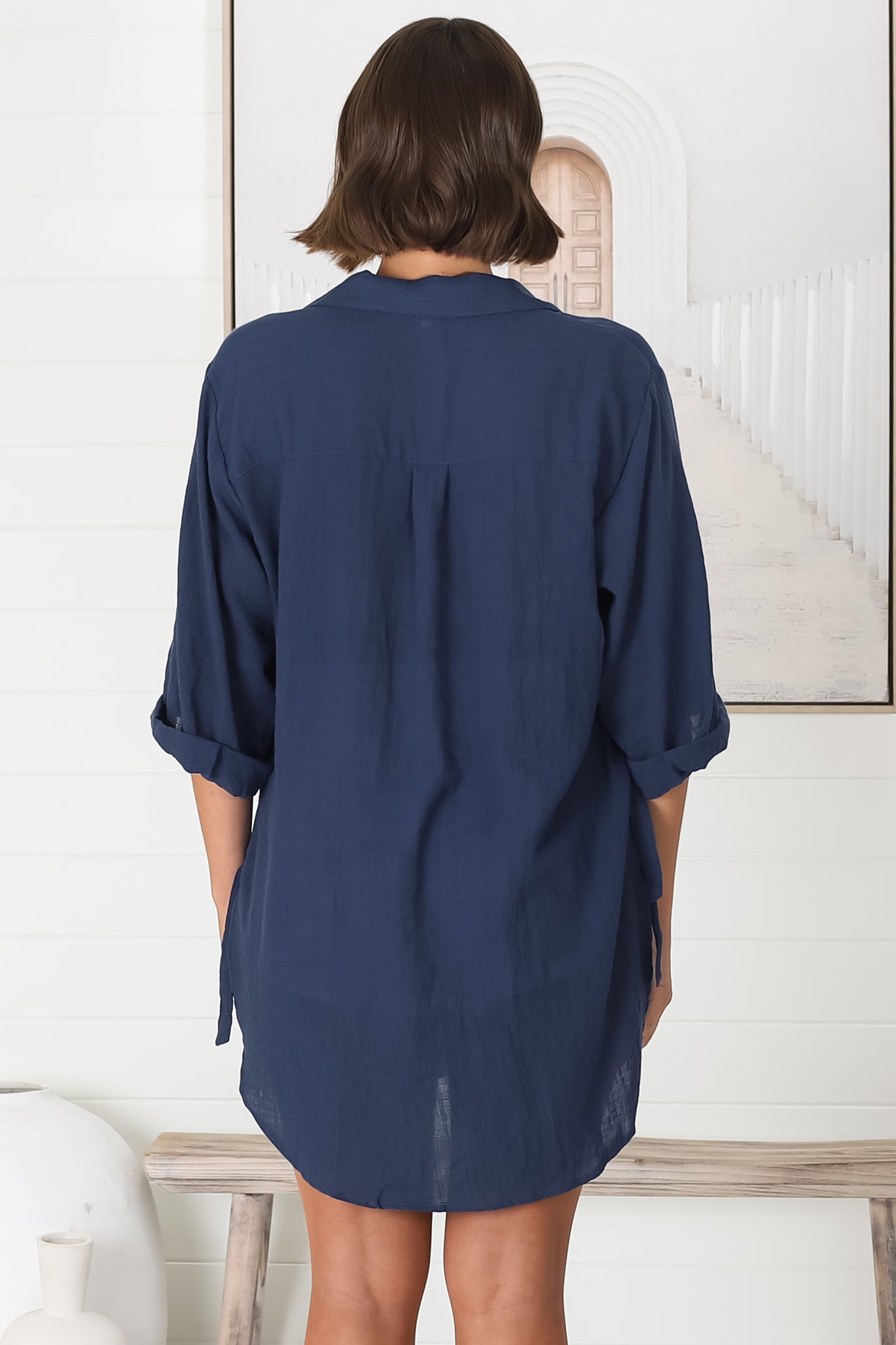Beachly Shirt - Folded Collar Button Down Relaxed Shirt In Navy