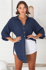 Beachly Shirt - Folded Collar Button Down Relaxed Shirt In Navy