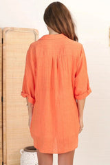 Beachly Shirt - Folded Collar Button Down Relaxed Shirt In Orange