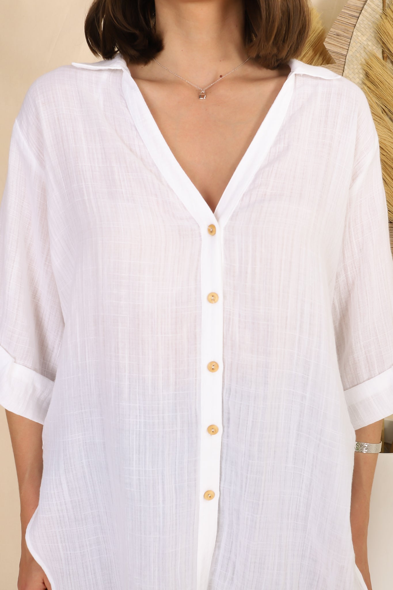 Beachly Shirt - Folded Collar Button Down Relaxed Shirt In White