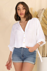 Beachly Shirt - Folded Collar Button Down Relaxed Shirt In White