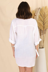 Beachly Shirt - Folded Collar Button Down Relaxed Shirt In White