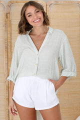 Beachly Stripe Shirt - Pin Stripe Relaxed Button Down Shirt in Green