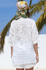 Beachly Mesh Shirt - Cotton Mesh Stripe Relaxed Button Down Shirt in White