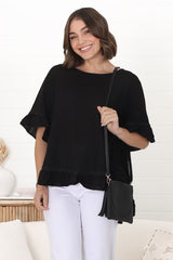 Beca Top - Rick Rack Splicing Pull Over Smock Top in Black