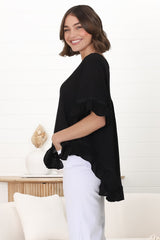 Beca Top - Rick Rack Splicing Pull Over Smock Top in Black