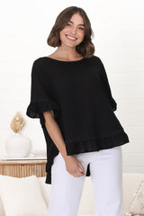 Beca Top - Rick Rack Splicing Pull Over Smock Top in Black