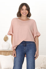 Beca Top - Rick Rack Splicing Pull Over Smock Top in Blush