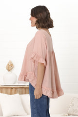 Beca Top - Rick Rack Splicing Pull Over Smock Top in Blush