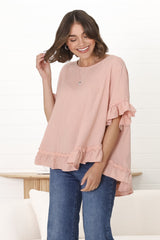 Beca Top - Rick Rack Splicing Pull Over Smock Top in Blush