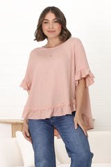 Beca Top - Rick Rack Splicing Pull Over Smock Top in Blush