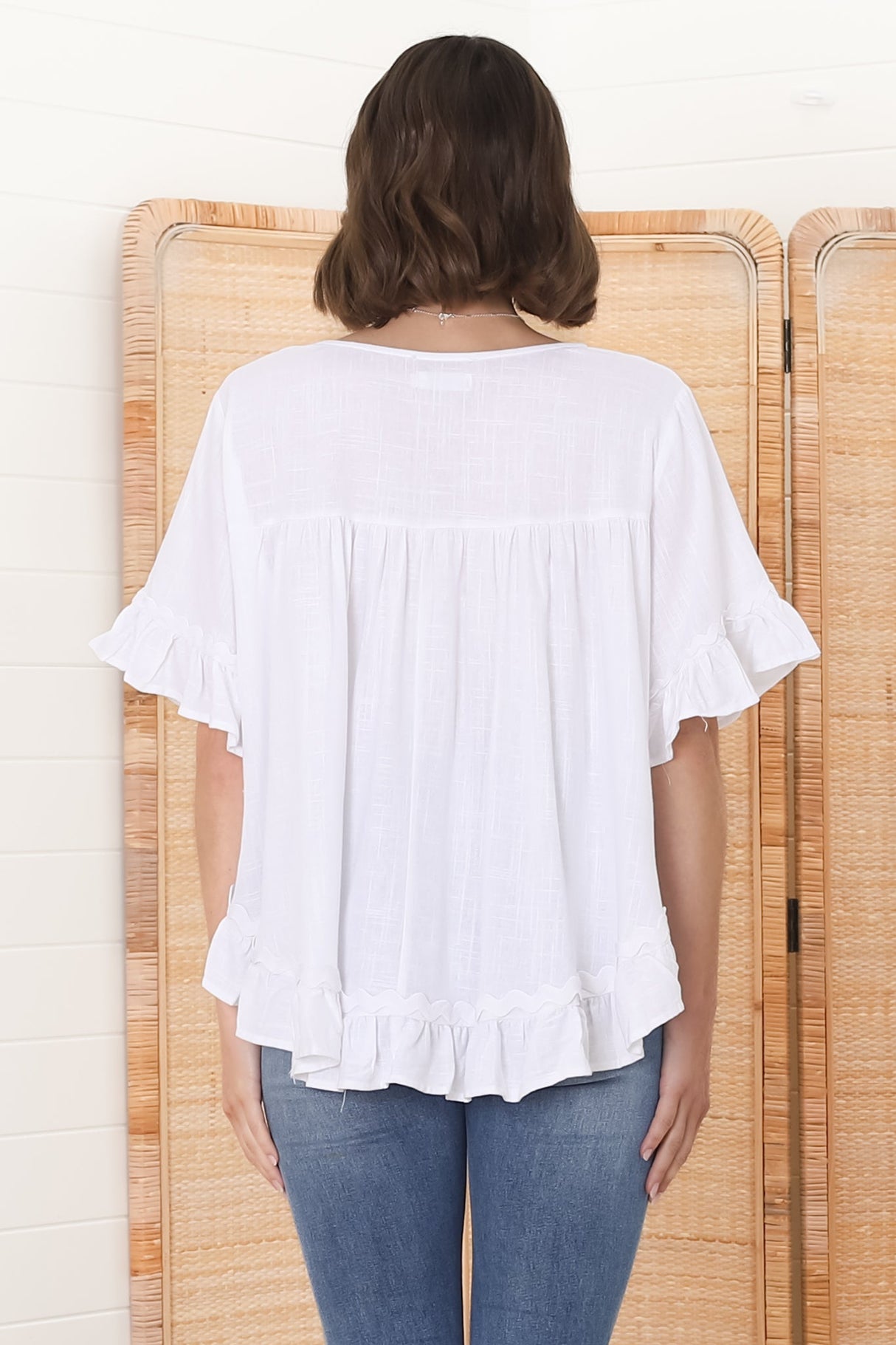 Beca Top - Rick Rack Splicing Pull Over Smock Top in White