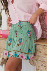 Becca Mini Skirt - Shirred High Waisted Skirt in Maribel Print