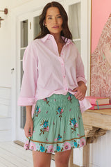 Becca Mini Skirt - Shirred High Waisted Skirt in Maribel Print