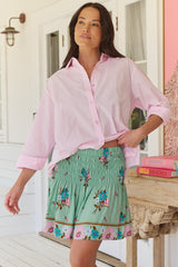 Becca Mini Skirt - Shirred High Waisted Skirt in Maribel Print