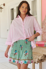 Becca Mini Skirt - Shirred High Waisted Skirt in Maribel Print