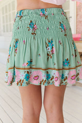 Becca Mini Skirt - Shirred High Waisted Skirt in Maribel Print