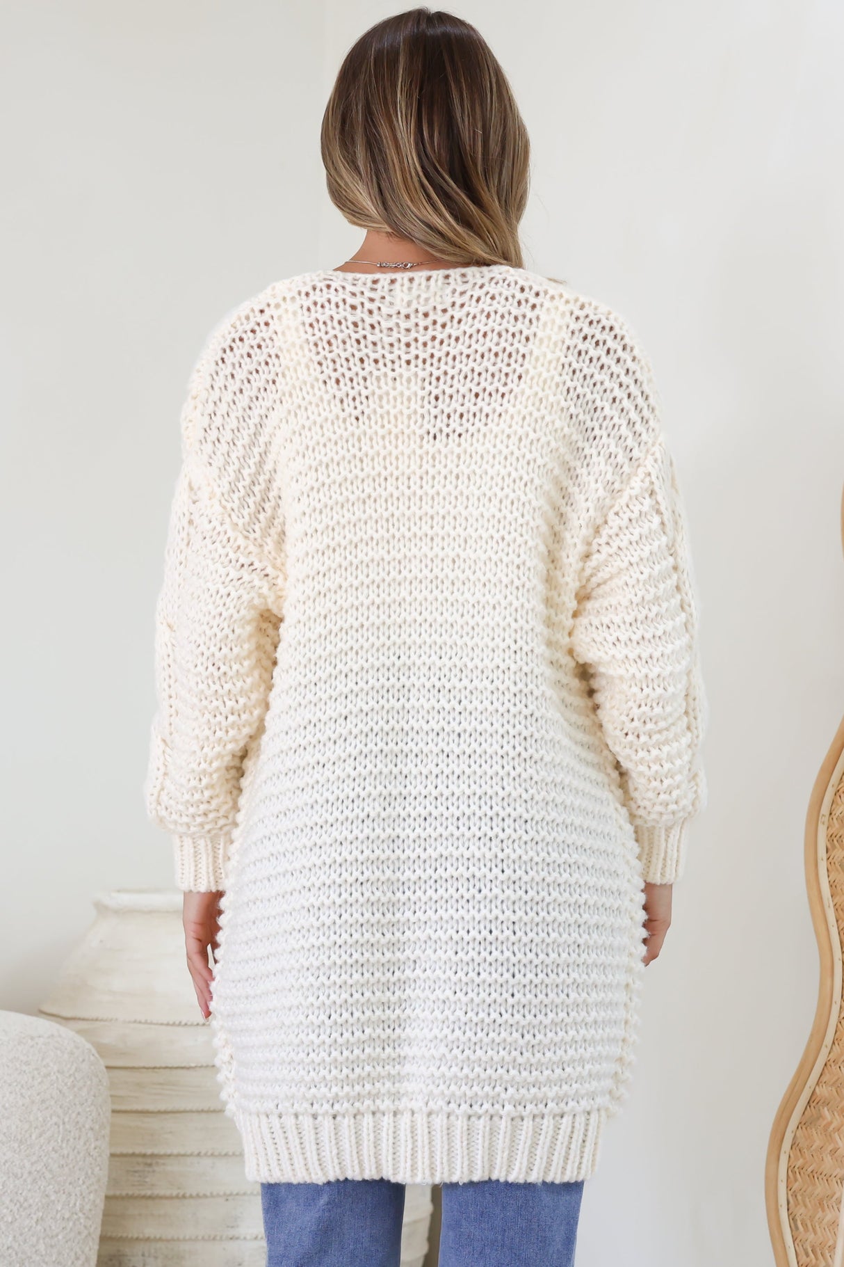 Beckett Cardigan - Open Front Chunky Cable Knit with Pockets in Cream