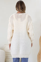 Beckett Cardigan - Open Front Chunky Cable Knit with Pockets in Cream