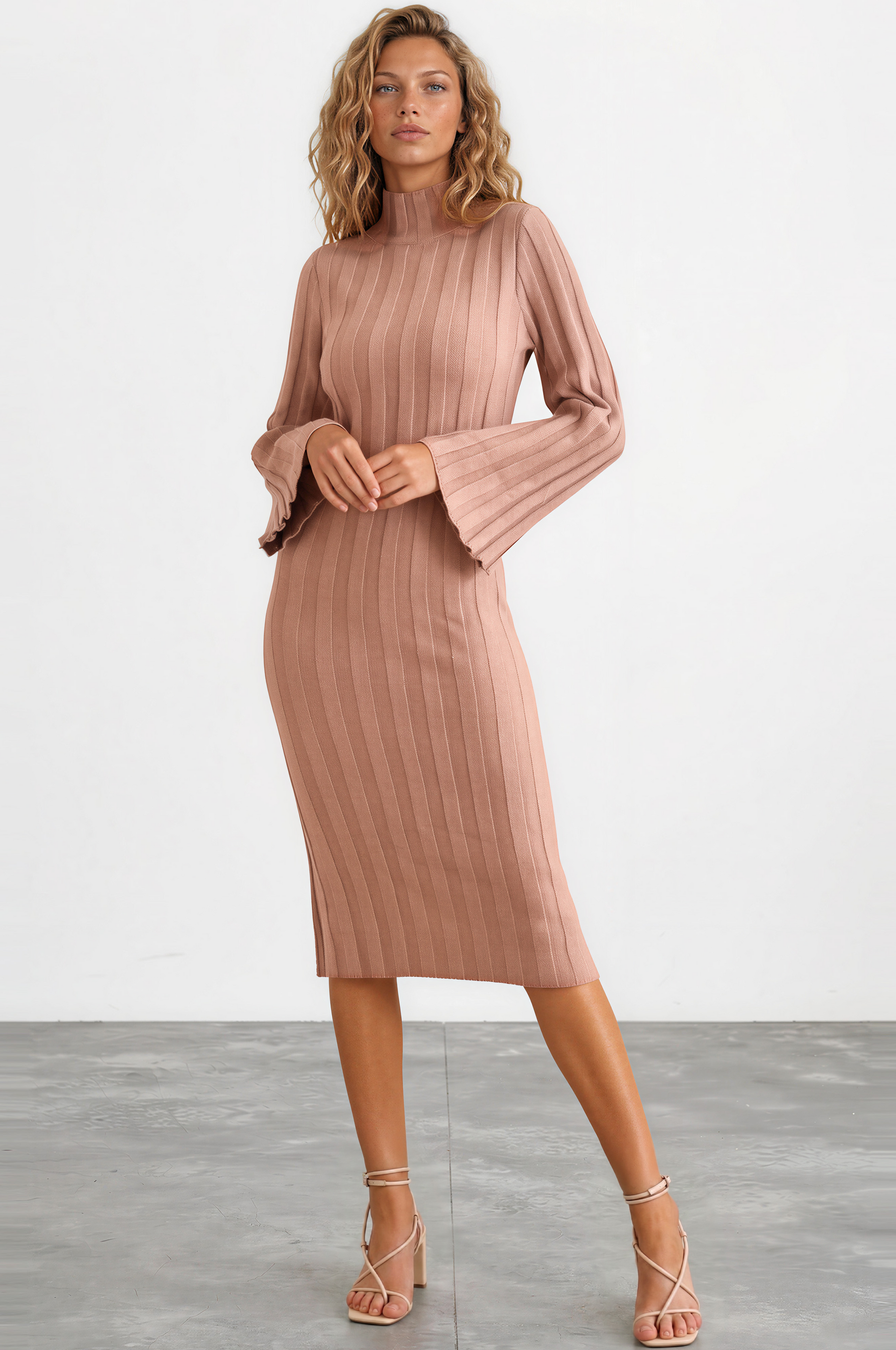 Beckett Midi Dress Mockneck Ribbed Knit Dress