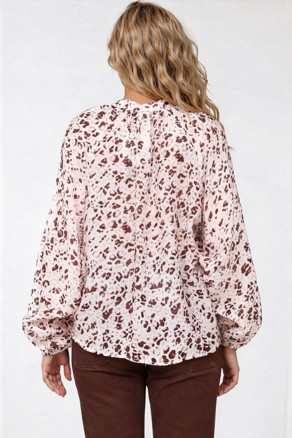 Bedella Top - Mandarin Collar Long Sleeve Button Front Blouse in Sima Print