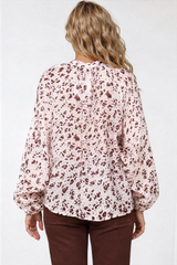 Bedella Top - Mandarin Collar Long Sleeve Button Front Blouse in Sima Print
