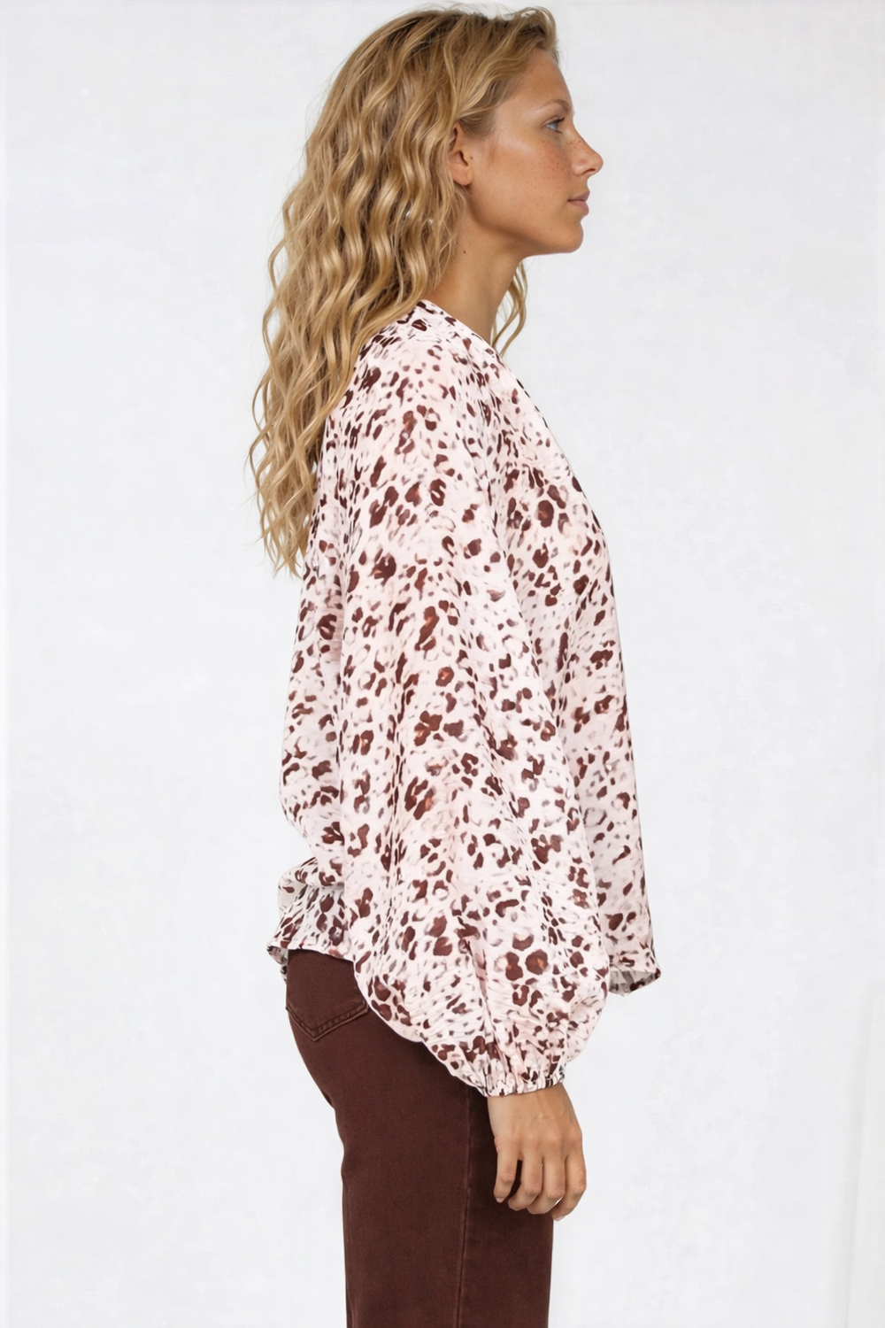 Bedella Top - Mandarin Collar Long Sleeve Button Front Blouse in Sima Print