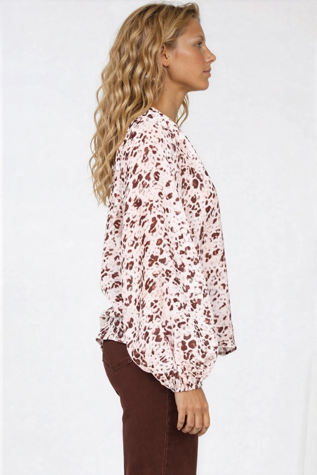 Bedella Top - Mandarin Collar Long Sleeve Button Front Blouse in Sima Print