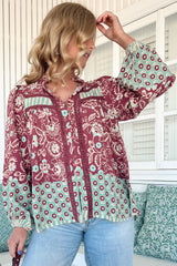 JAASE - Bee Blouse: Lace Decal Button Down Long Sleeve Blouse in Athena Print