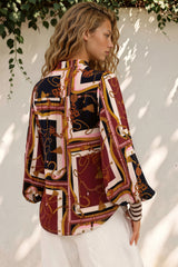 Model wearing Beldon Blouse in Celia Print from Salty Crush