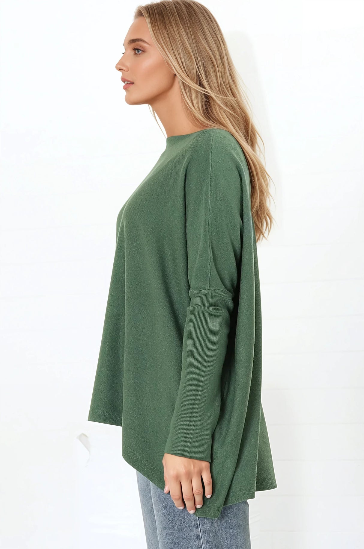 Belinda Knit Top - Boat Neckline Boxy Batwing Top in Teal