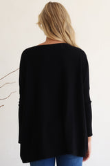 Belinda Knit Top - Boat Neckline Boxy Batwing Top in Black