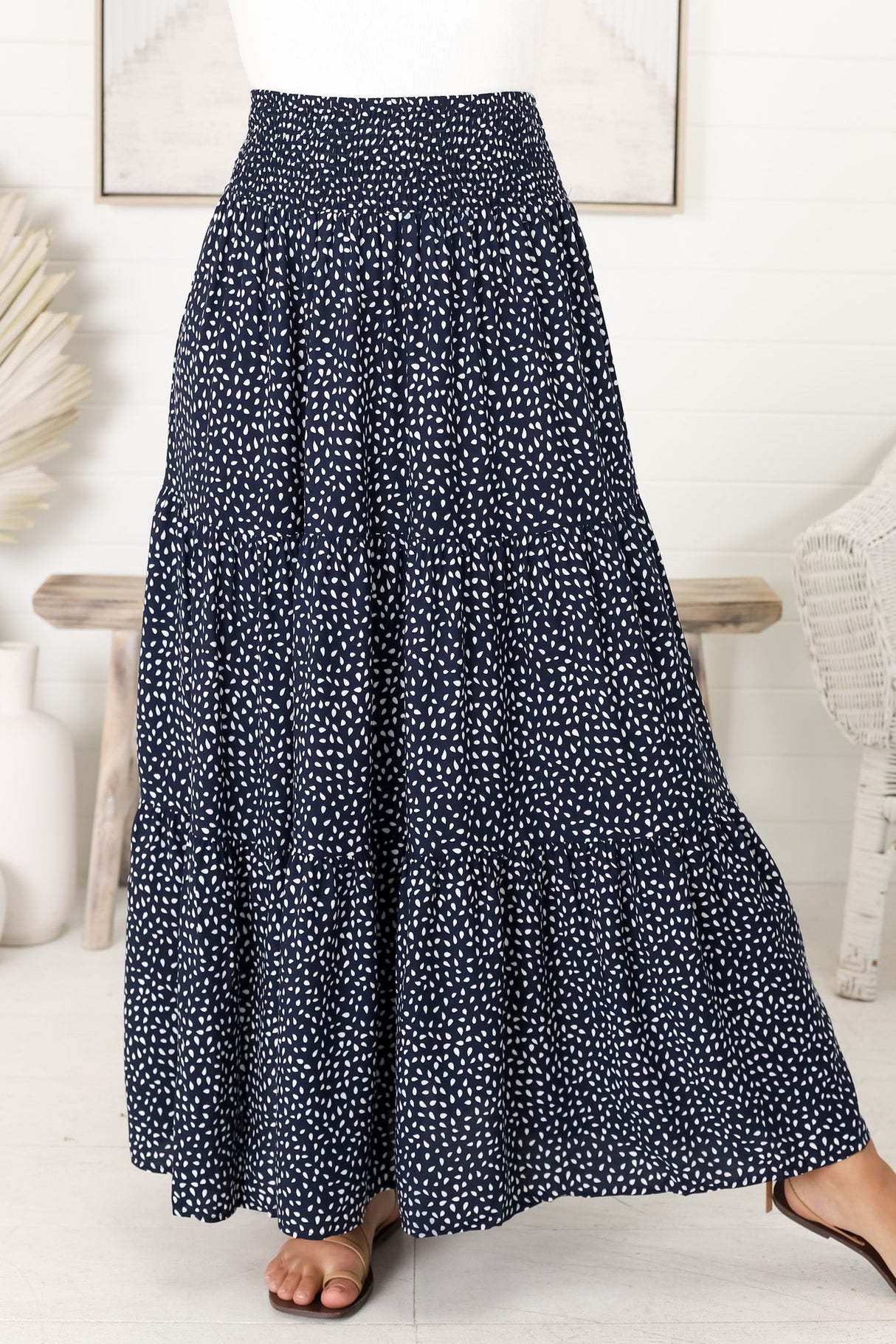 Bell Maxi Skirt/Midi Dress - Shirred Waistband Tiered Skirt or Dress in Teardrop Print