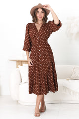 Bello Midi Dress - Button Through Dress with Balloon Sleeves in Kendy Print