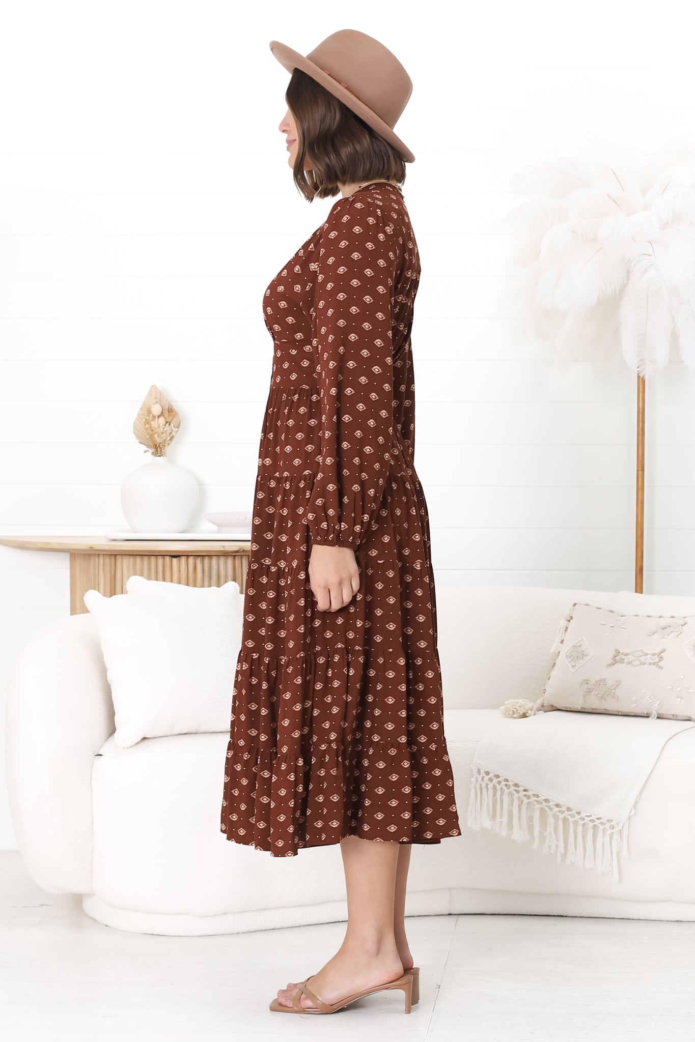 Bello Midi Dress - Button Through Dress with Balloon Sleeves in Kendy Print