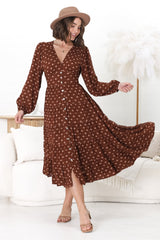 Bello Midi Dress - Button Through Dress with Balloon Sleeves in Kendy Print