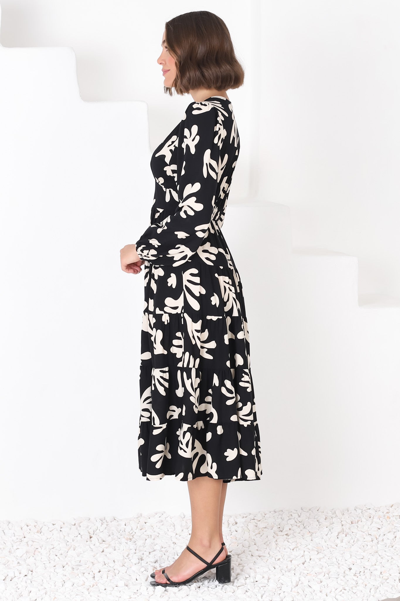 Bello Midi Dress - Button Through Dress with Balloon Sleeves in Stassie Print