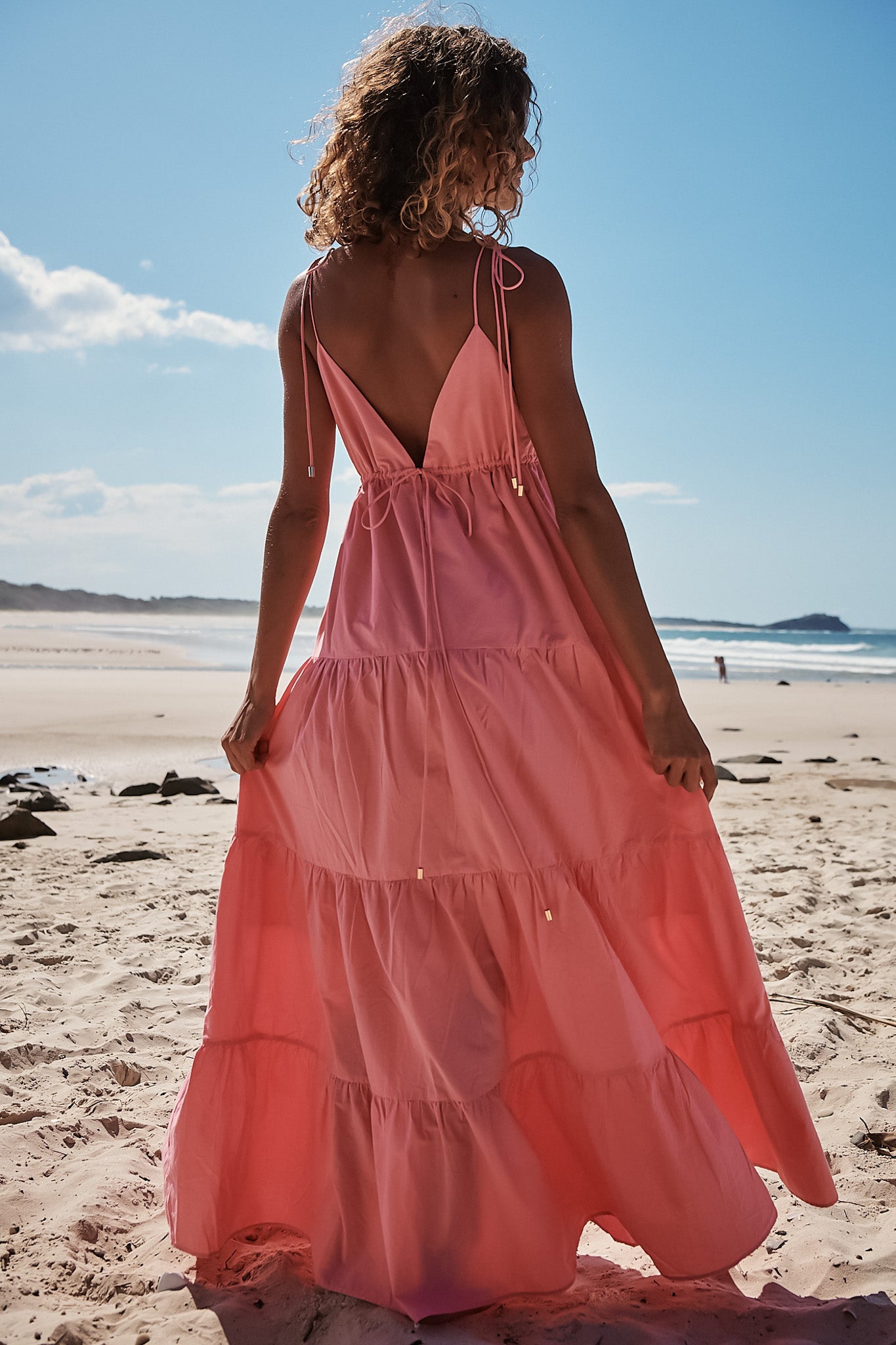 JAASE - Benita Maxi Dress: Adjustable Strap and Bust Cut Out Tiered Dress in Cotton Candy Pink