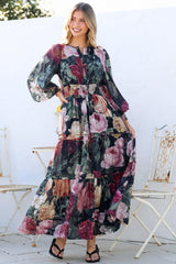 Model wearing Bennett Maxi Dress in Annalisa Print from Salty Crush