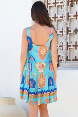 Benni Mini Dress - Scoop Neckline Tiered Sun Dress in Boardwalk Print