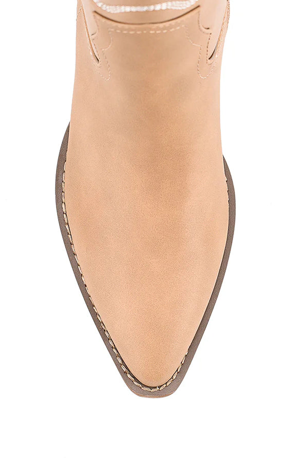 Bentley Embroidered Cowboy Boots- Biscuit